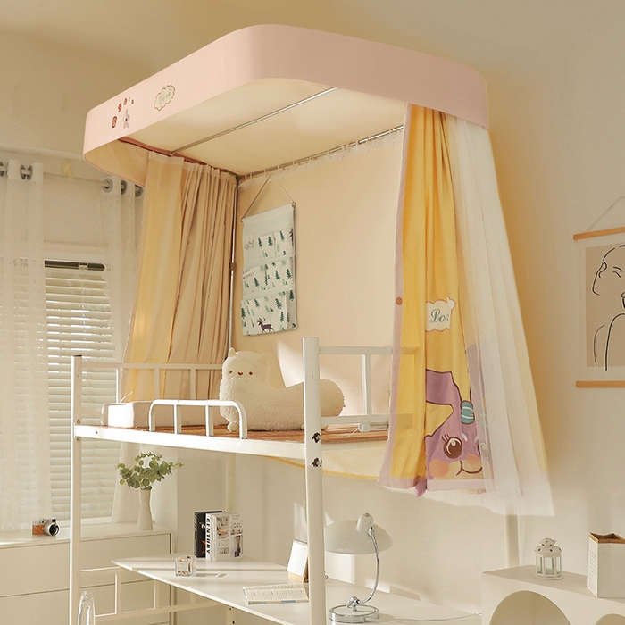 91家纺网 家纺一手货源 找家纺 都市缘蚊帐 2025新款学生宿舍导轨遮光床帘上下铺贴布卡通蚊帐0.8m 0.9m床 星露露-黄