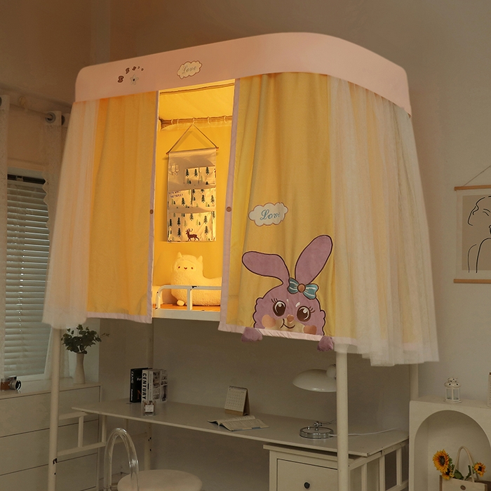 91家纺网 家纺一手货源 找家纺 都市缘蚊帐 2025新款学生宿舍导轨遮光床帘上下铺贴布卡通蚊帐0.8m 0.9m床 星露露-黄