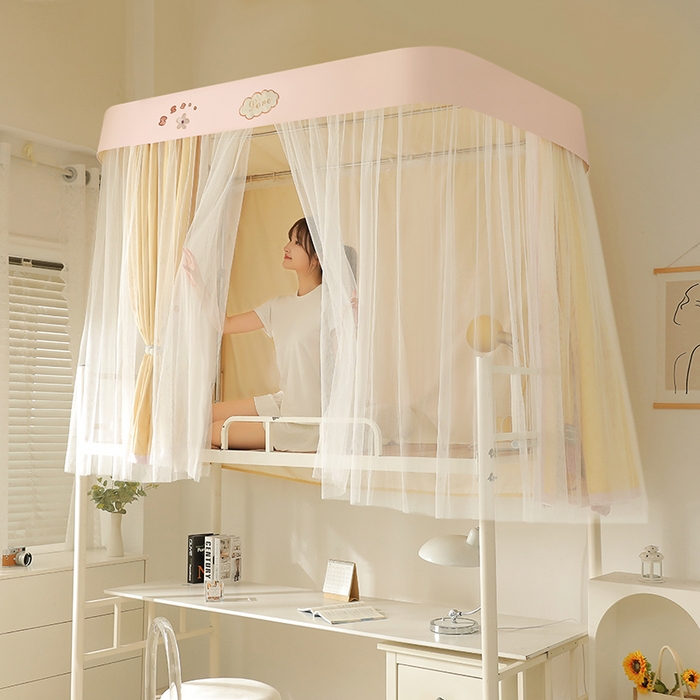 91家纺网 家纺一手货源 找家纺 都市缘蚊帐 2025新款学生宿舍导轨遮光床帘上下铺贴布卡通蚊帐0.8m 0.9m床 星露露-黄