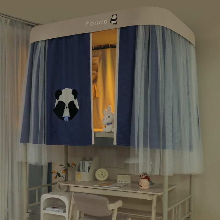 91家纺网 家纺一手货源 找家纺 都市缘蚊帐 2025新款学生宿舍导轨遮光床帘上下铺贴布卡通蚊帐0.8m 0.9m床 熊猫圆圆-藏青