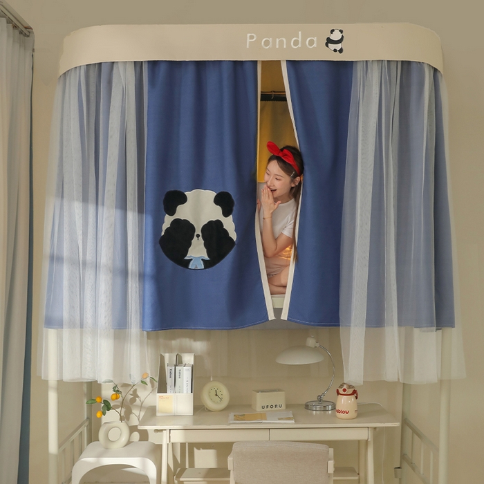 91家纺网 家纺一手货源 找家纺 都市缘蚊帐 2025新款学生宿舍导轨遮光床帘上下铺贴布卡通蚊帐0.8m 0.9m床 熊猫圆圆-藏青