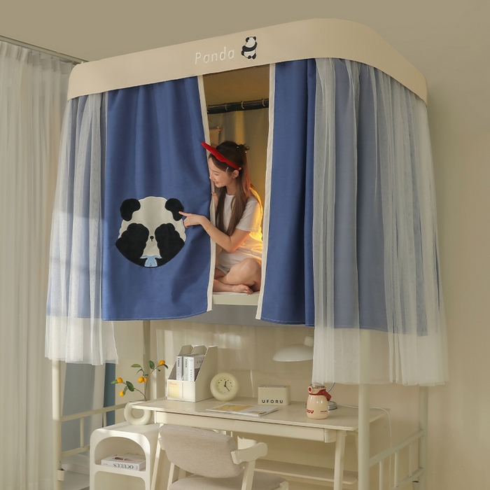 91家纺网 家纺一手货源 找家纺 都市缘蚊帐 2025新款学生宿舍导轨遮光床帘上下铺贴布卡通蚊帐0.8m 0.9m床 熊猫圆圆-藏青