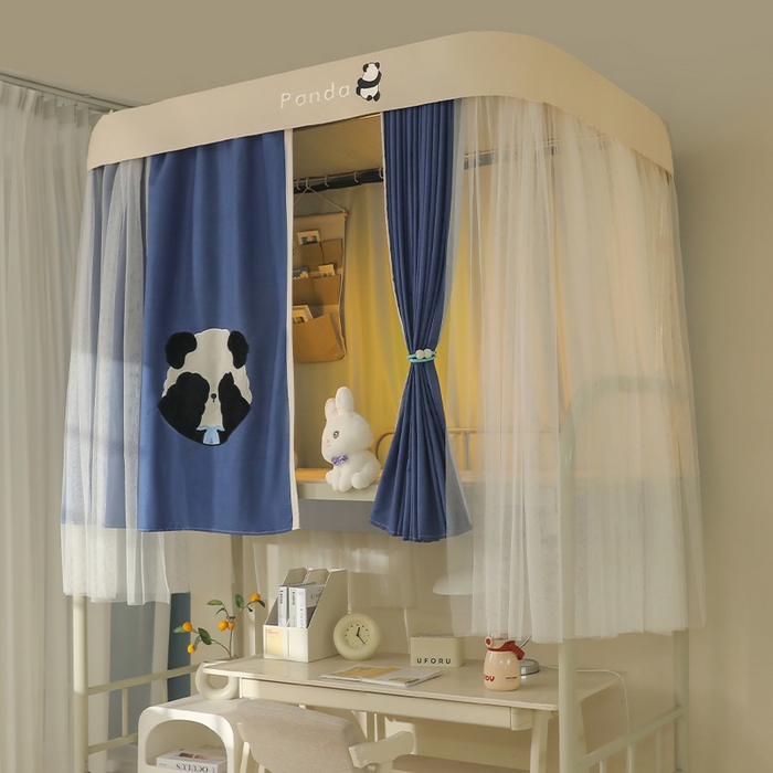 91家纺网 家纺一手货源 找家纺 都市缘蚊帐 2025新款学生宿舍导轨遮光床帘上下铺贴布卡通蚊帐0.8m 0.9m床 熊猫圆圆-藏青
