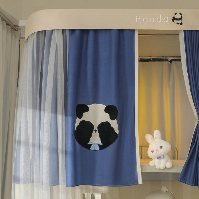 91家纺网 家纺一手货源 找家纺 都市缘蚊帐 2025新款学生宿舍导轨遮光床帘上下铺贴布卡通蚊帐0.8m 0.9m床 熊猫圆圆-藏青