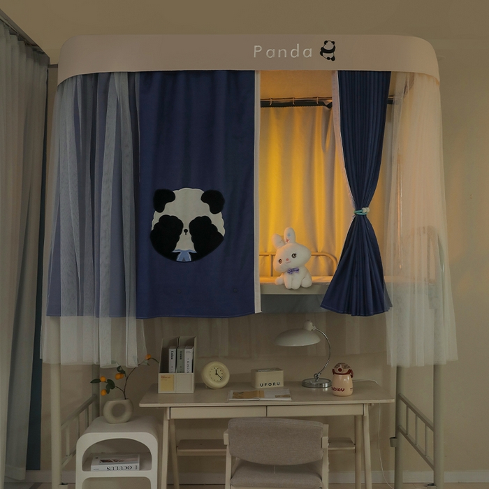 91家纺网 家纺一手货源 找家纺 都市缘蚊帐 2025新款学生宿舍导轨遮光床帘上下铺贴布卡通蚊帐0.8m 0.9m床 熊猫圆圆-藏青