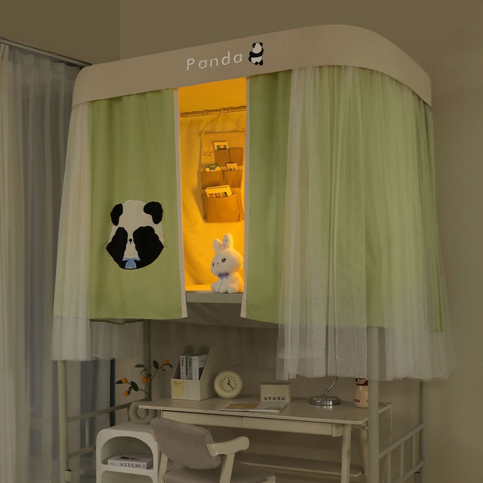 91家纺网 家纺一手货源 找家纺 都市缘蚊帐 2025新款学生宿舍导轨遮光床帘上下铺贴布卡通蚊帐0.8m 0.9m床 熊猫圆圆-豆绿