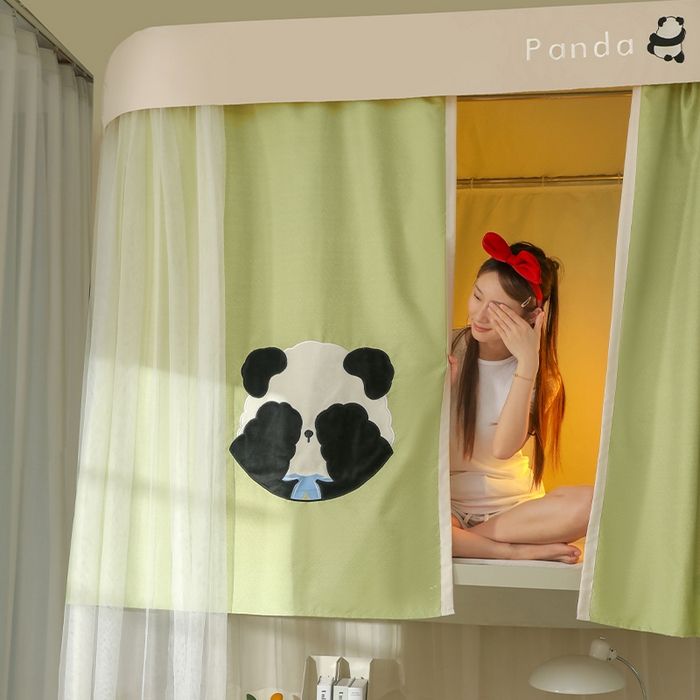 91家纺网 家纺一手货源 找家纺 都市缘蚊帐 2025新款学生宿舍导轨遮光床帘上下铺贴布卡通蚊帐0.8m 0.9m床 熊猫圆圆-豆绿