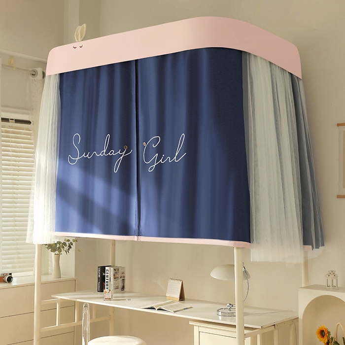 91家纺网 家纺一手货源 找家纺 都市缘蚊帐 2025新款学生宿舍导轨遮光床帘上下铺贴布卡通蚊帐0.8m 0.9m床 字母-藏青