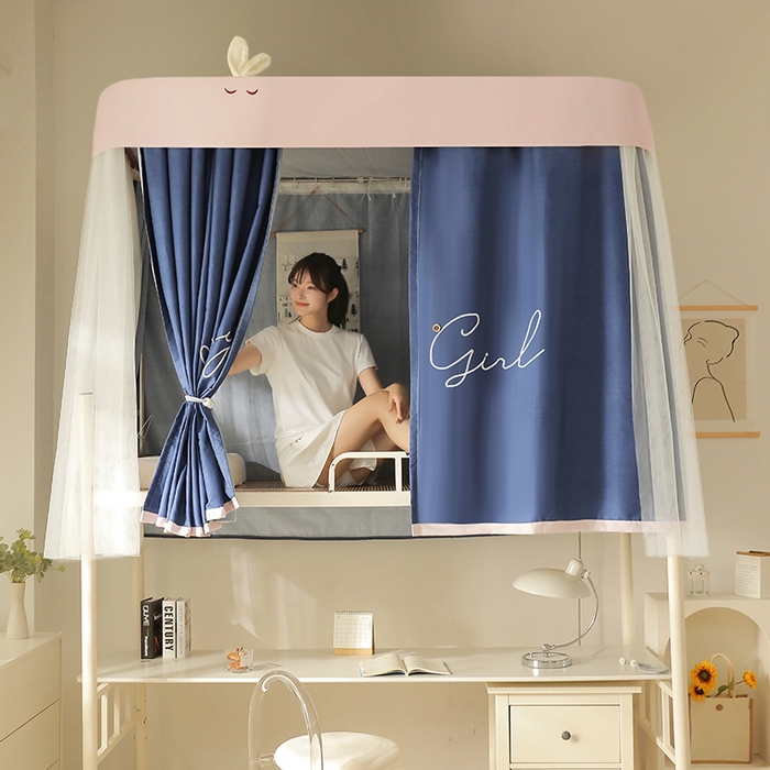 91家纺网 家纺一手货源 找家纺 都市缘蚊帐 2025新款学生宿舍导轨遮光床帘上下铺贴布卡通蚊帐0.8m 0.9m床 字母-藏青