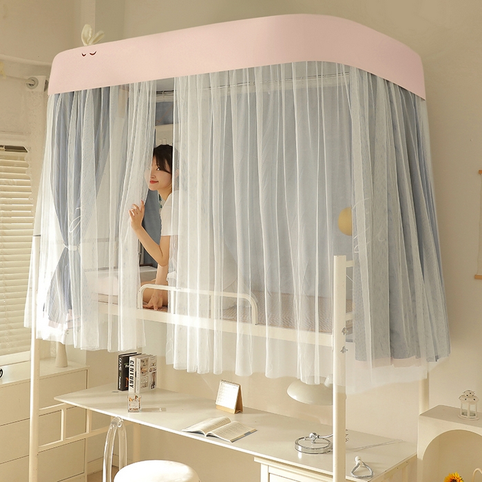 91家纺网 家纺一手货源 找家纺 都市缘蚊帐 2025新款学生宿舍导轨遮光床帘上下铺贴布卡通蚊帐0.8m 0.9m床 字母-藏青