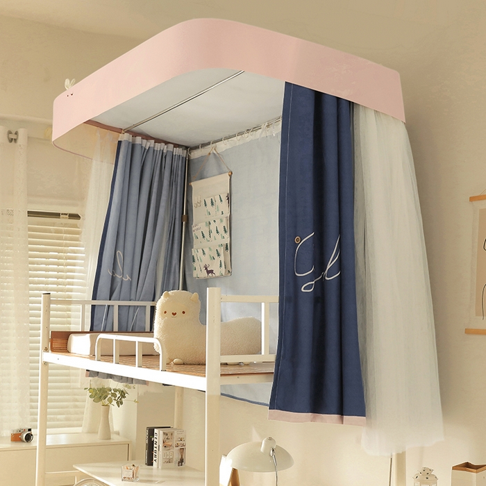 91家纺网 家纺一手货源 找家纺 都市缘蚊帐 2025新款学生宿舍导轨遮光床帘上下铺贴布卡通蚊帐0.8m 0.9m床 字母-藏青