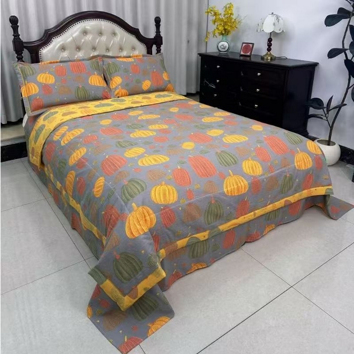 禧多家纺2025新款双层纱夏被四件套 多彩南瓜
