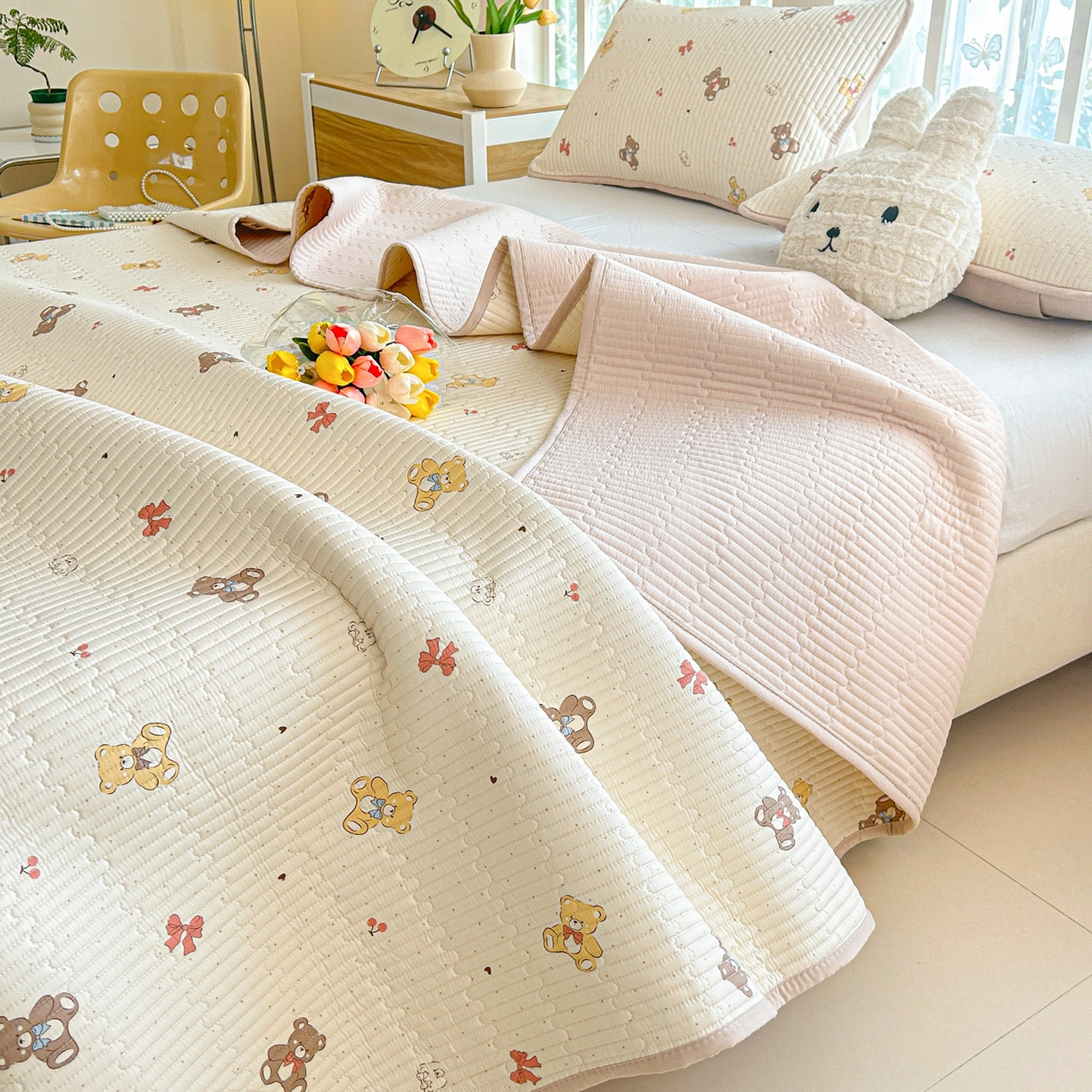 91家纺网 家纺一手货源 找家纺 恒尚居2025新款春秋纯棉床盖全棉印花床单床垫床褥垫-跑量（四季款） 纯棉四季款-芭比熊