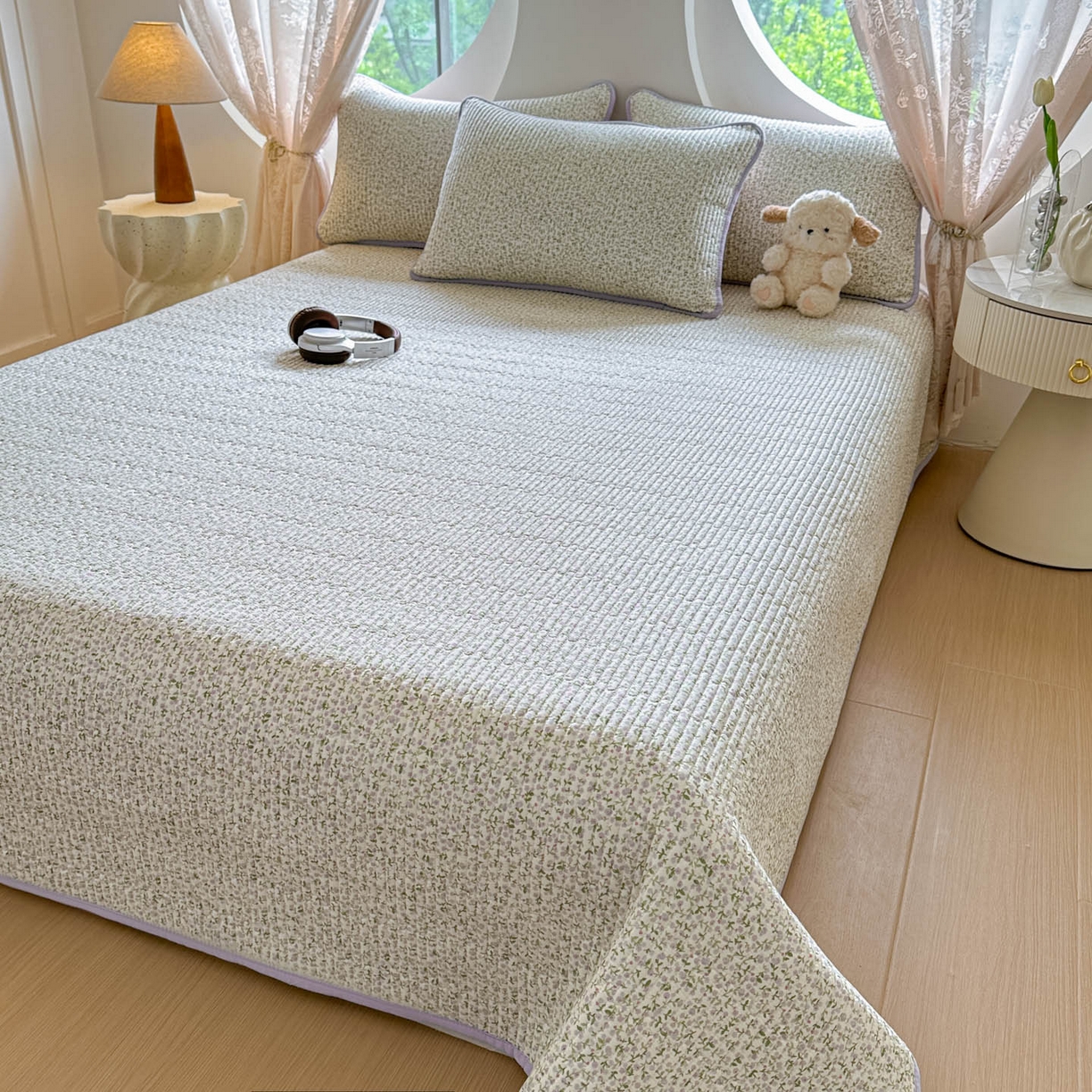 91家纺网 家纺一手货源 找家纺 恒尚居2025新款春秋纯棉床盖全棉印花床单床垫床褥垫-跑量（四季款） 纯棉四季款-半夏