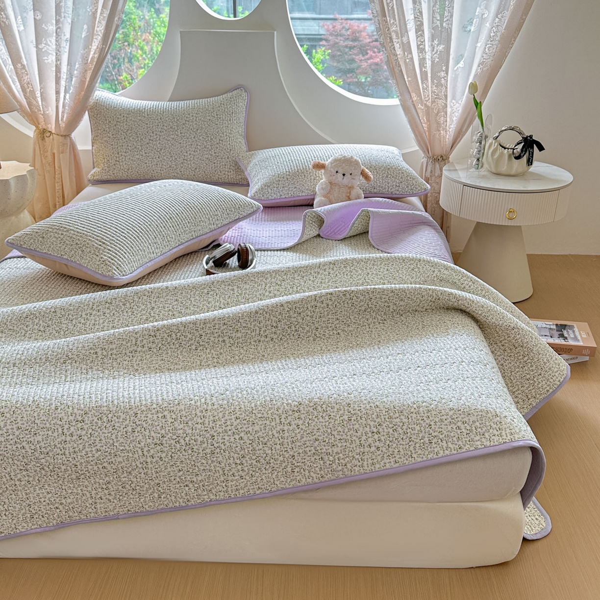 91家纺网 家纺一手货源 找家纺 恒尚居2025新款春秋纯棉床盖全棉印花床单床垫床褥垫-跑量（四季款） 纯棉四季款-半夏