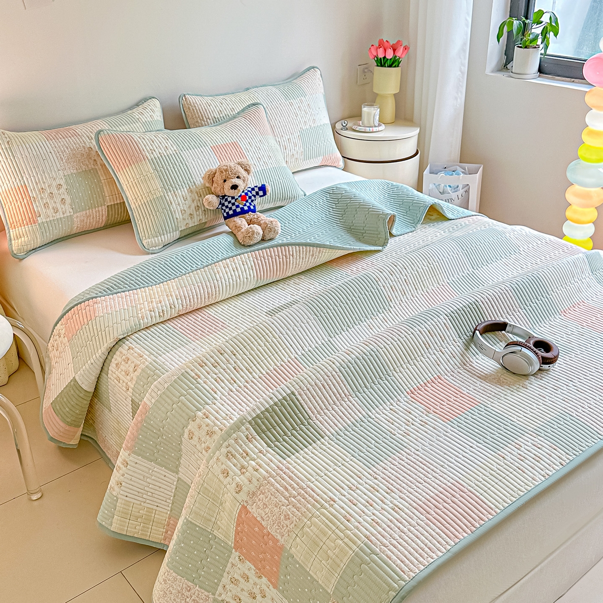 91家纺网 家纺一手货源 找家纺 恒尚居2025新款春秋纯棉床盖全棉印花床单床垫床褥垫-跑量（四季款） 纯棉四季款-芳菲-绿