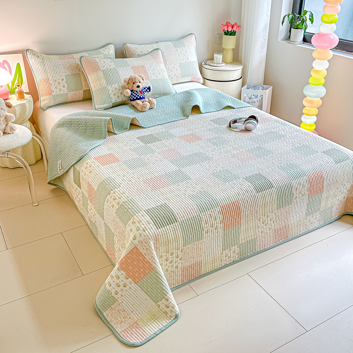 91家纺网 家纺一手货源 找家纺 恒尚居2025新款春秋纯棉床盖全棉印花床单床垫床褥垫-跑量（四季款） 纯棉四季款-芳菲-绿