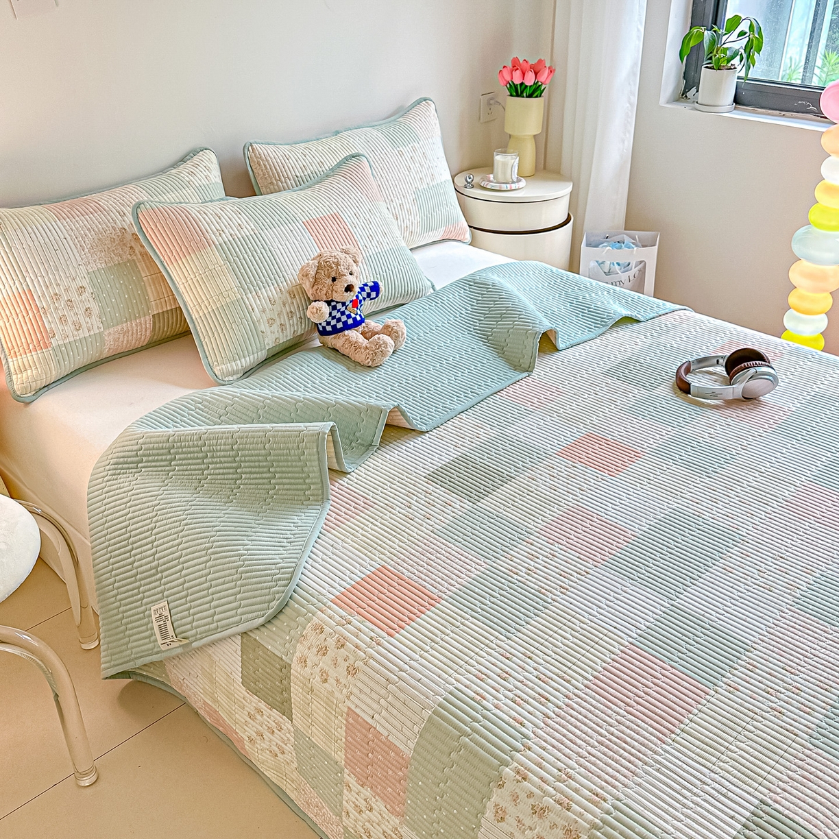 恒尚居2025新款春秋纯棉床盖全棉印花床单床垫床褥垫-跑量（四季款） 纯棉四季款-芳菲-绿