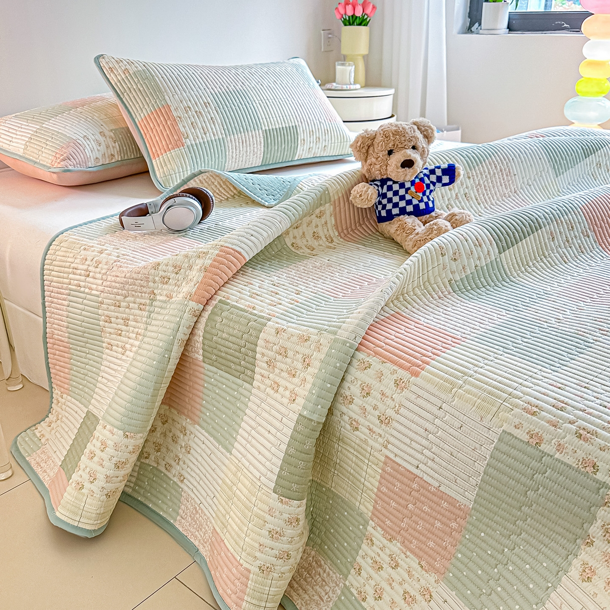 91家纺网 家纺一手货源 找家纺 恒尚居2025新款春秋纯棉床盖全棉印花床单床垫床褥垫-跑量（四季款） 纯棉四季款-芳菲-绿