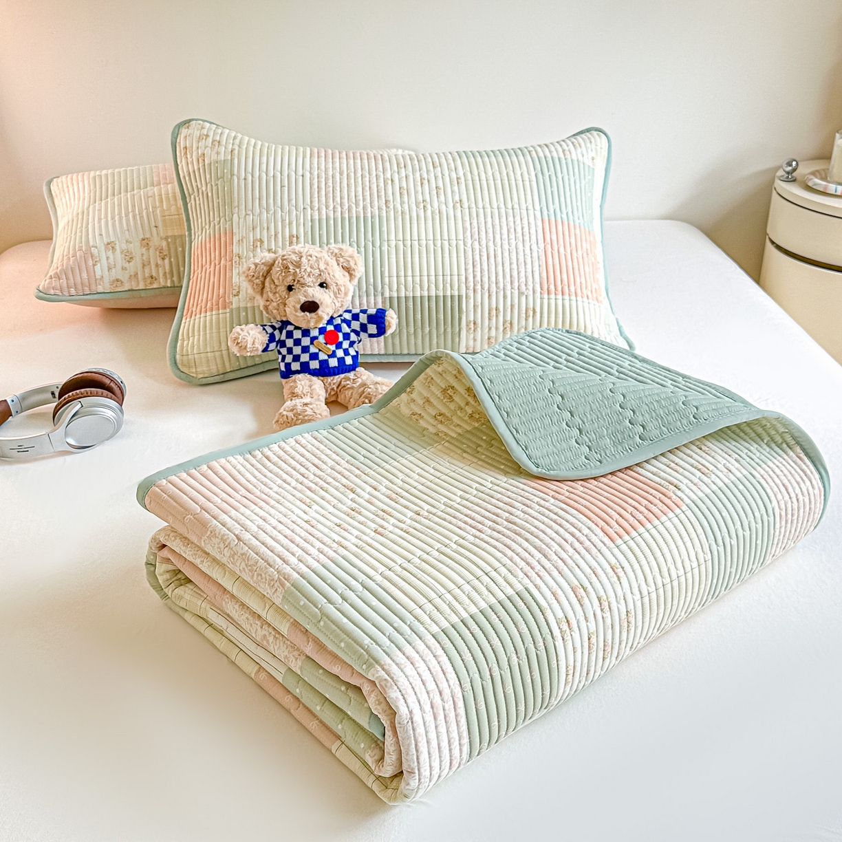 91家纺网 家纺一手货源 找家纺 恒尚居2025新款春秋纯棉床盖全棉印花床单床垫床褥垫-跑量（四季款） 纯棉四季款-芳菲-绿