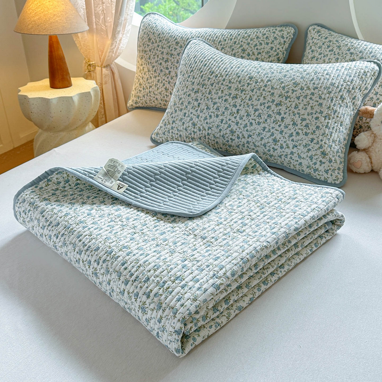 91家纺网 家纺一手货源 找家纺 恒尚居2025新款春秋纯棉床盖全棉印花床单床垫床褥垫-跑量（四季款） 纯棉四季款-蓝韵