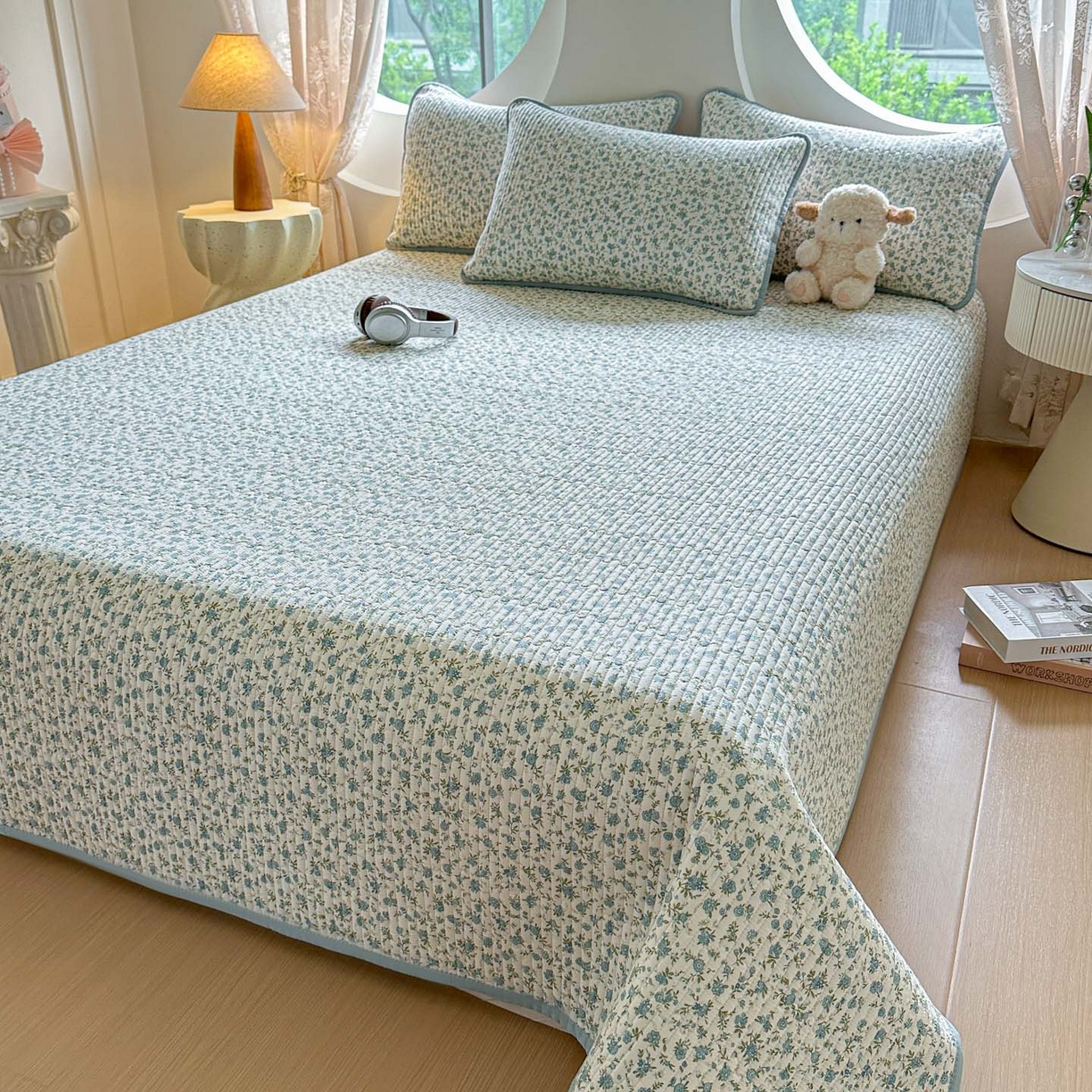 91家纺网 家纺一手货源 找家纺 恒尚居2025新款春秋纯棉床盖全棉印花床单床垫床褥垫-跑量（四季款） 纯棉四季款-蓝韵