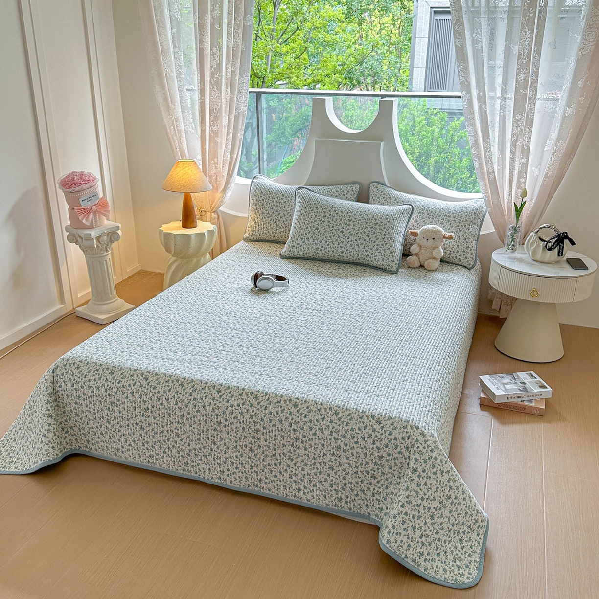 91家纺网 家纺一手货源 找家纺 恒尚居2025新款春秋纯棉床盖全棉印花床单床垫床褥垫-跑量（四季款） 纯棉四季款-蓝韵