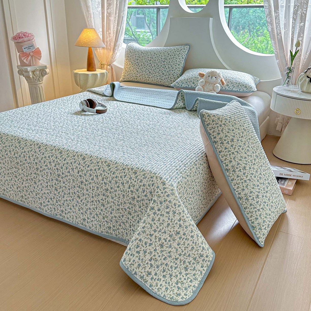 91家纺网 家纺一手货源 找家纺 恒尚居2025新款春秋纯棉床盖全棉印花床单床垫床褥垫-跑量（四季款） 纯棉四季款-蓝韵