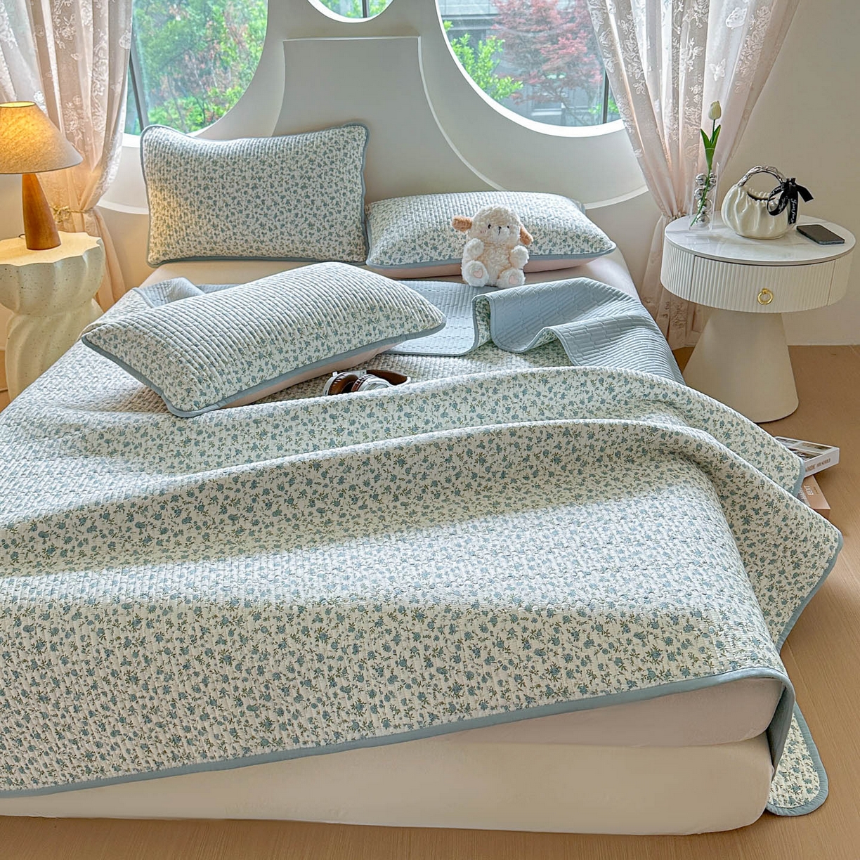 91家纺网 家纺一手货源 找家纺 恒尚居2025新款春秋纯棉床盖全棉印花床单床垫床褥垫-跑量（四季款） 纯棉四季款-蓝韵