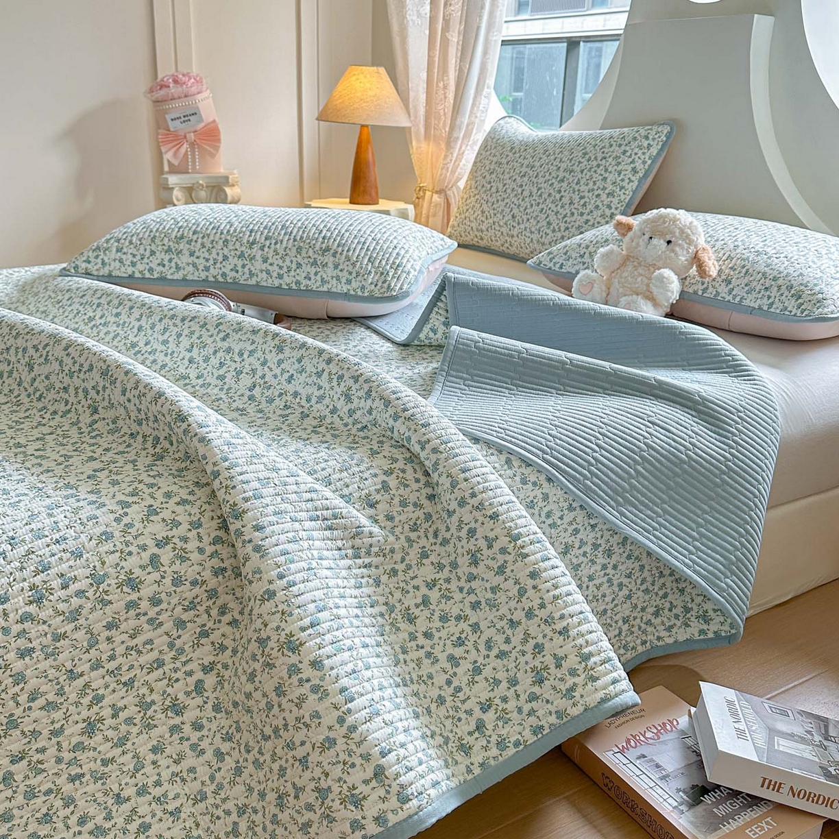 恒尚居2025新款春秋纯棉床盖全棉印花床单床垫床褥垫-跑量（四季款） 纯棉四季款-蓝韵