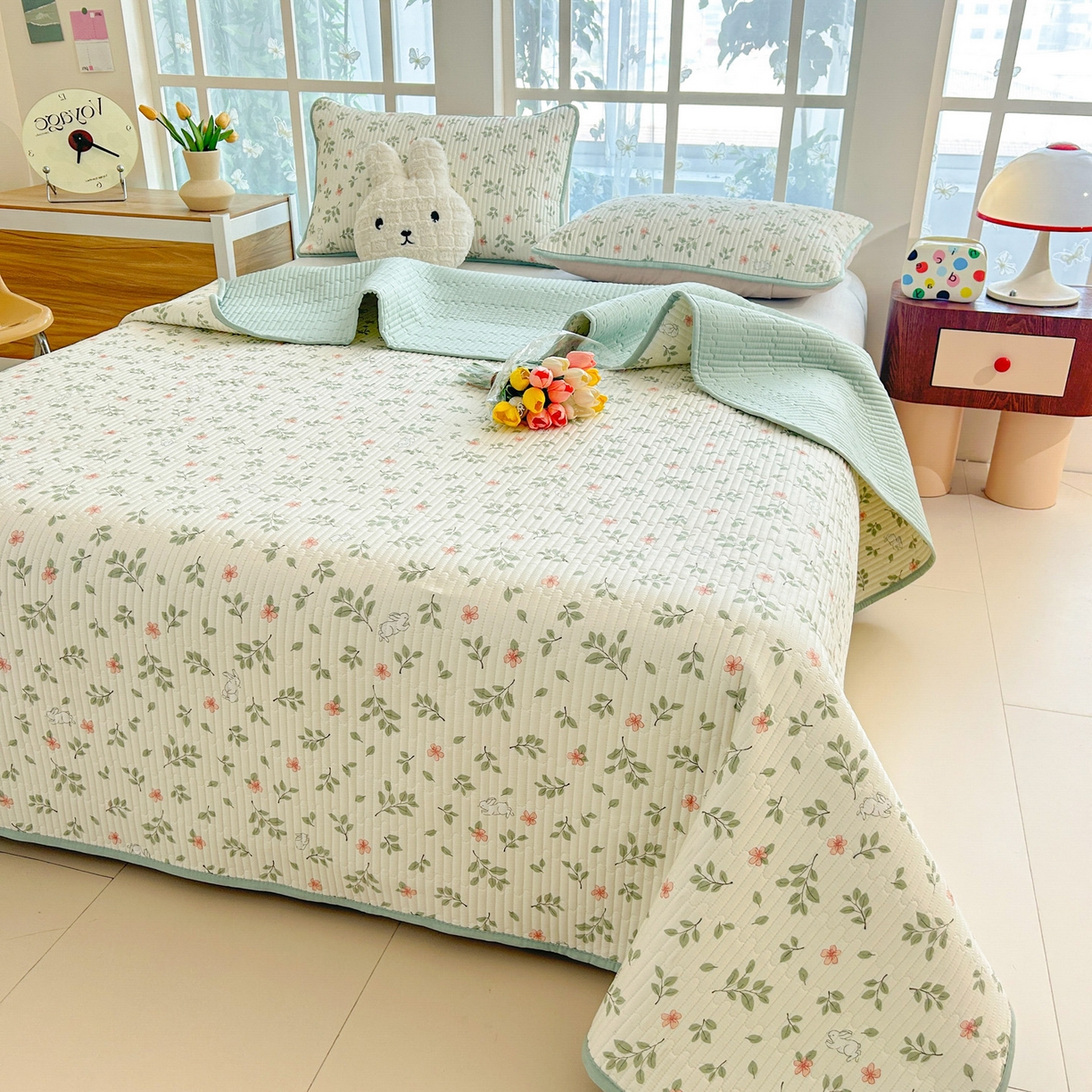 91家纺网 家纺一手货源 找家纺 恒尚居2025新款春秋纯棉床盖全棉印花床单床垫床褥垫-跑量（四季款） 纯棉四季款-清新雅韵