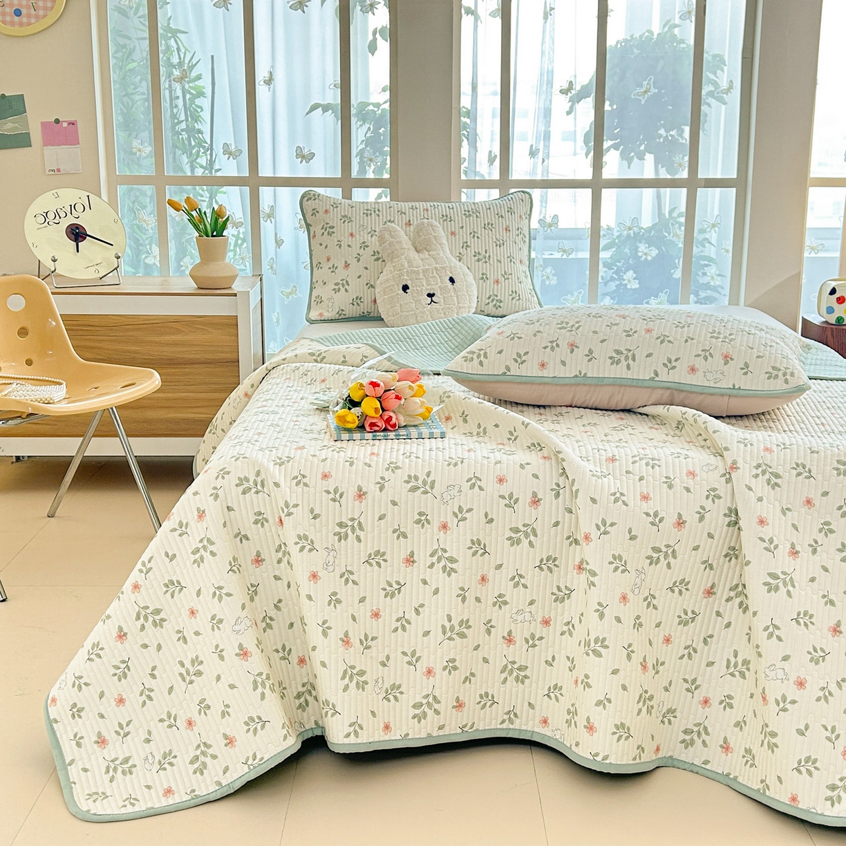 91家纺网 家纺一手货源 找家纺 恒尚居2025新款春秋纯棉床盖全棉印花床单床垫床褥垫-跑量（四季款） 纯棉四季款-清新雅韵