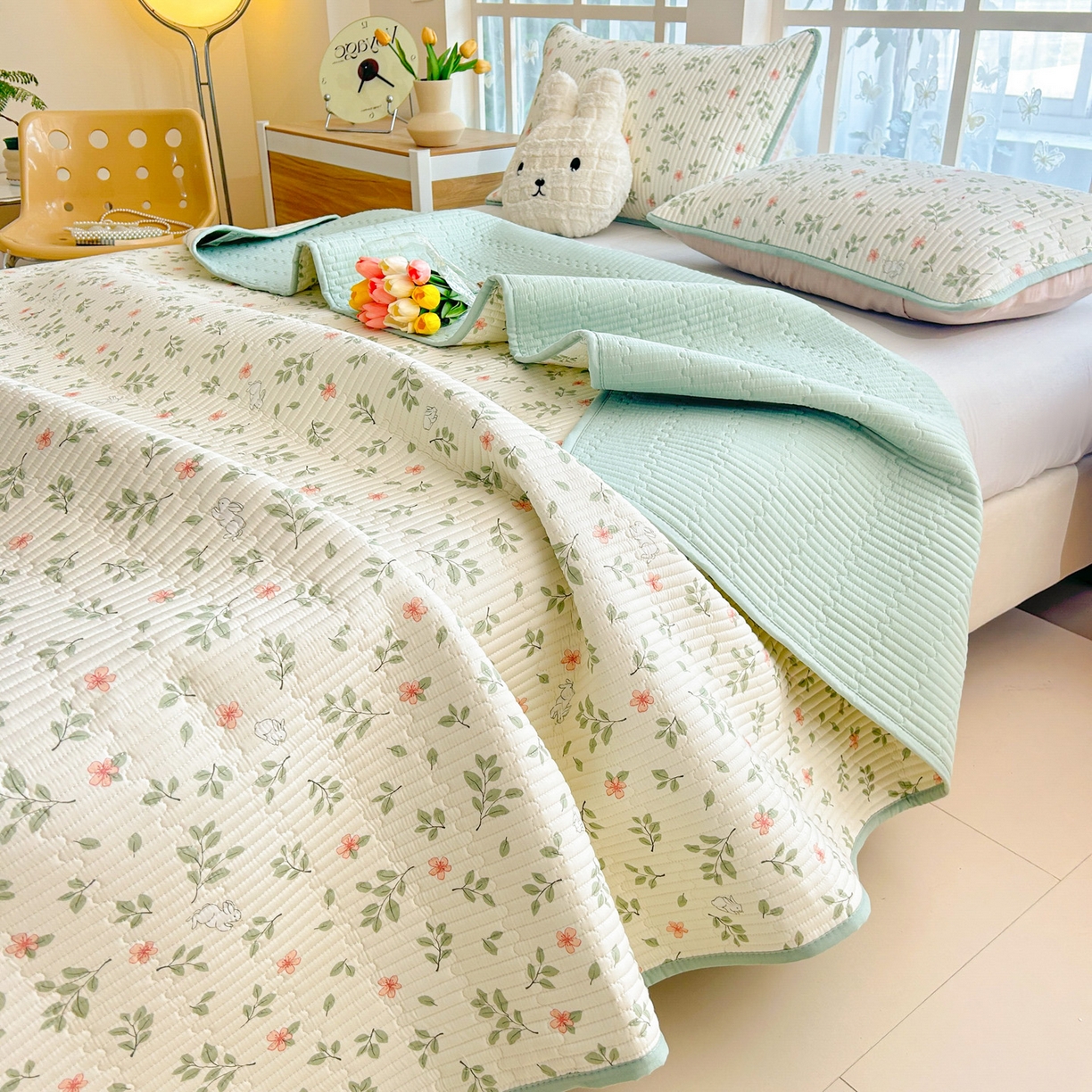 91家纺网 家纺一手货源 找家纺 恒尚居2025新款春秋纯棉床盖全棉印花床单床垫床褥垫-跑量（四季款） 纯棉四季款-清新雅韵