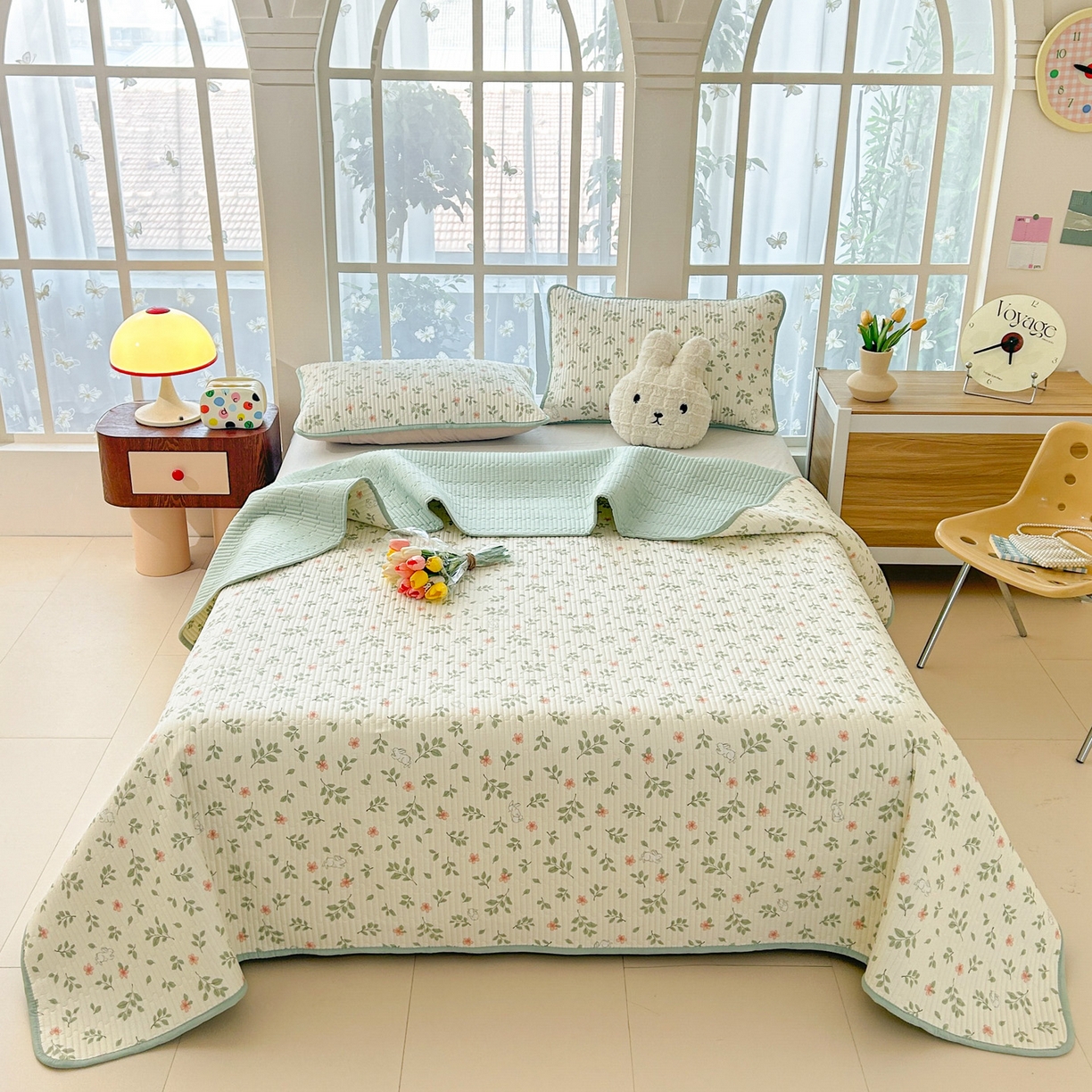 91家纺网 家纺一手货源 找家纺 恒尚居2025新款春秋纯棉床盖全棉印花床单床垫床褥垫-跑量（四季款） 纯棉四季款-清新雅韵