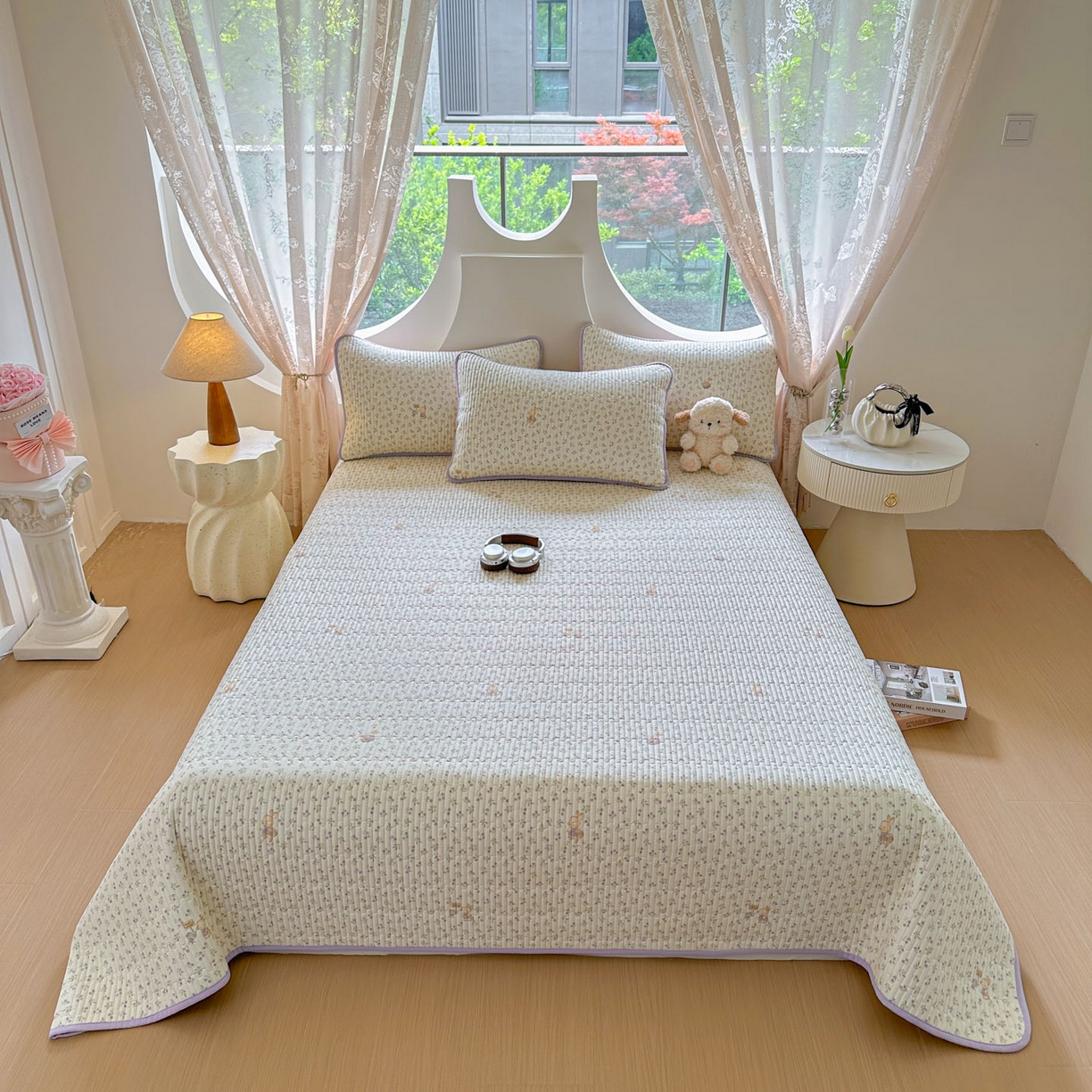 91家纺网 家纺一手货源 找家纺 恒尚居2025新款春秋纯棉床盖全棉印花床单床垫床褥垫-跑量（四季款） 纯棉四季款-樱桃紫