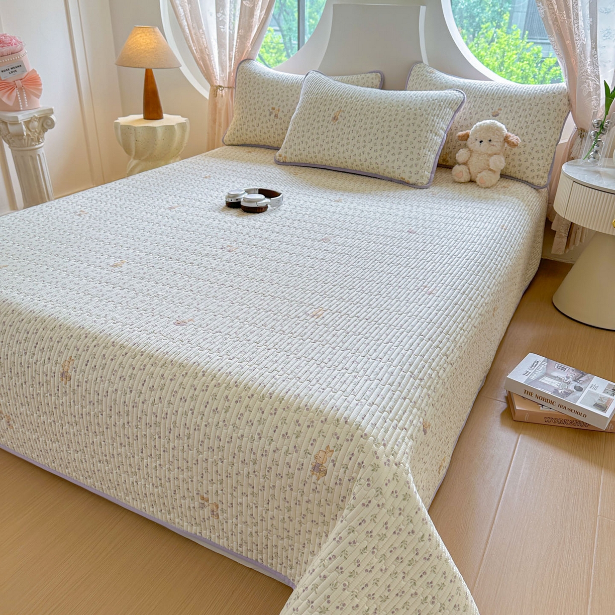 91家纺网 家纺一手货源 找家纺 恒尚居2025新款春秋纯棉床盖全棉印花床单床垫床褥垫-跑量（四季款） 纯棉四季款-樱桃紫