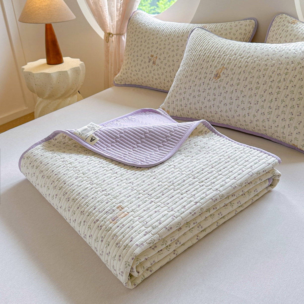 91家纺网 家纺一手货源 找家纺 恒尚居2025新款春秋纯棉床盖全棉印花床单床垫床褥垫-跑量（四季款） 纯棉四季款-樱桃紫