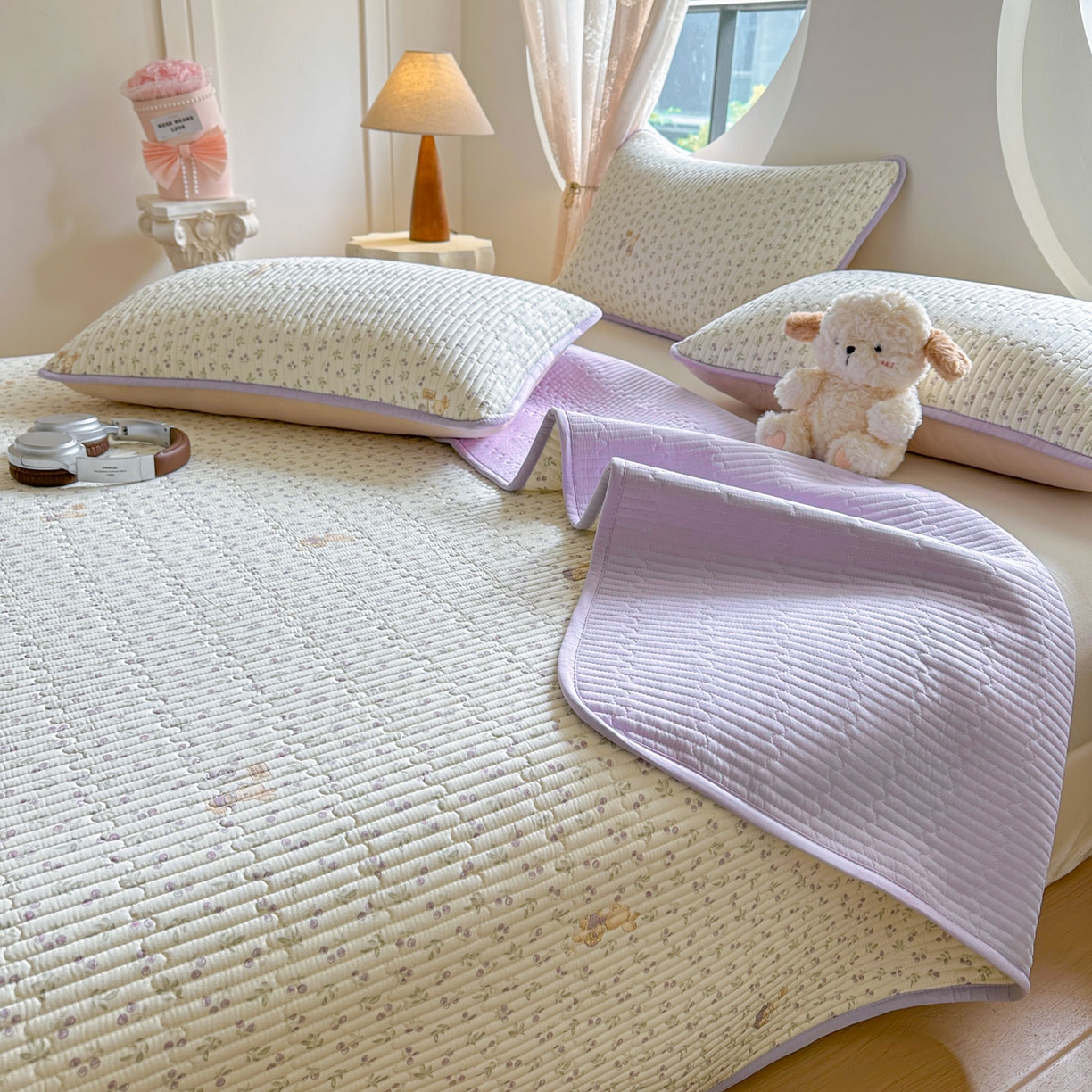 恒尚居2025新款春秋纯棉床盖全棉印花床单床垫床褥垫-跑量（四季款） 纯棉四季款-樱桃紫