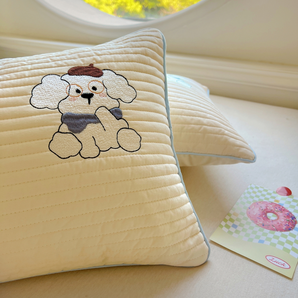 91家纺网 家纺一手货源 找家纺 百寐 2025新款A类水洗全棉绗缝夹棉-单枕套(不含芯) 眼镜狗-浅桔色