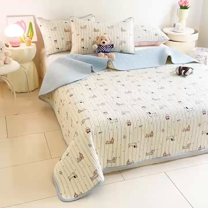 91家纺网 家纺一手货源 找家纺 恒尚居2025新款全棉床盖春秋印花床单纯棉床垫床褥垫-跑量（四季款）卡通 纯棉四季款-机灵旺仔