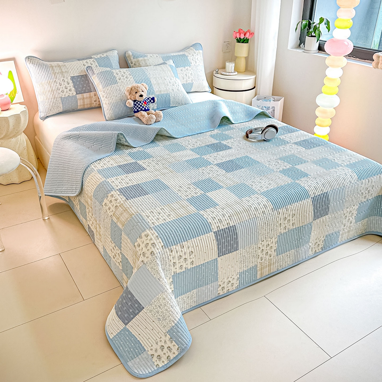 91家纺网 家纺一手货源 找家纺 恒尚居2025新款全棉床盖春秋印花床单纯棉床垫床褥垫-跑量（四季款）卡通 纯棉四季款-芳菲-蓝