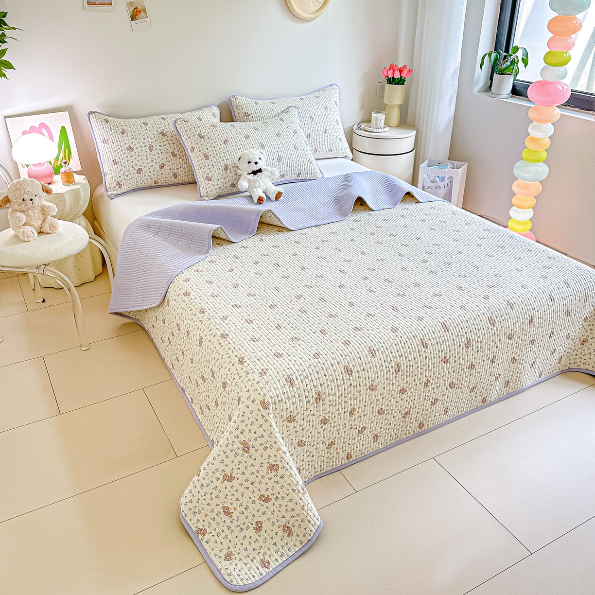 91家纺网 家纺一手货源 找家纺 恒尚居2025新款全棉床盖春秋印花床单纯棉床垫床褥垫-跑量（四季款）卡通 纯棉四季款-清茶小熊