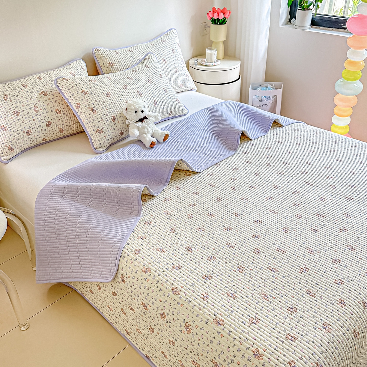 91家纺网 家纺一手货源 找家纺 恒尚居2025新款全棉床盖春秋印花床单纯棉床垫床褥垫-跑量（四季款）卡通 纯棉四季款-清茶小熊