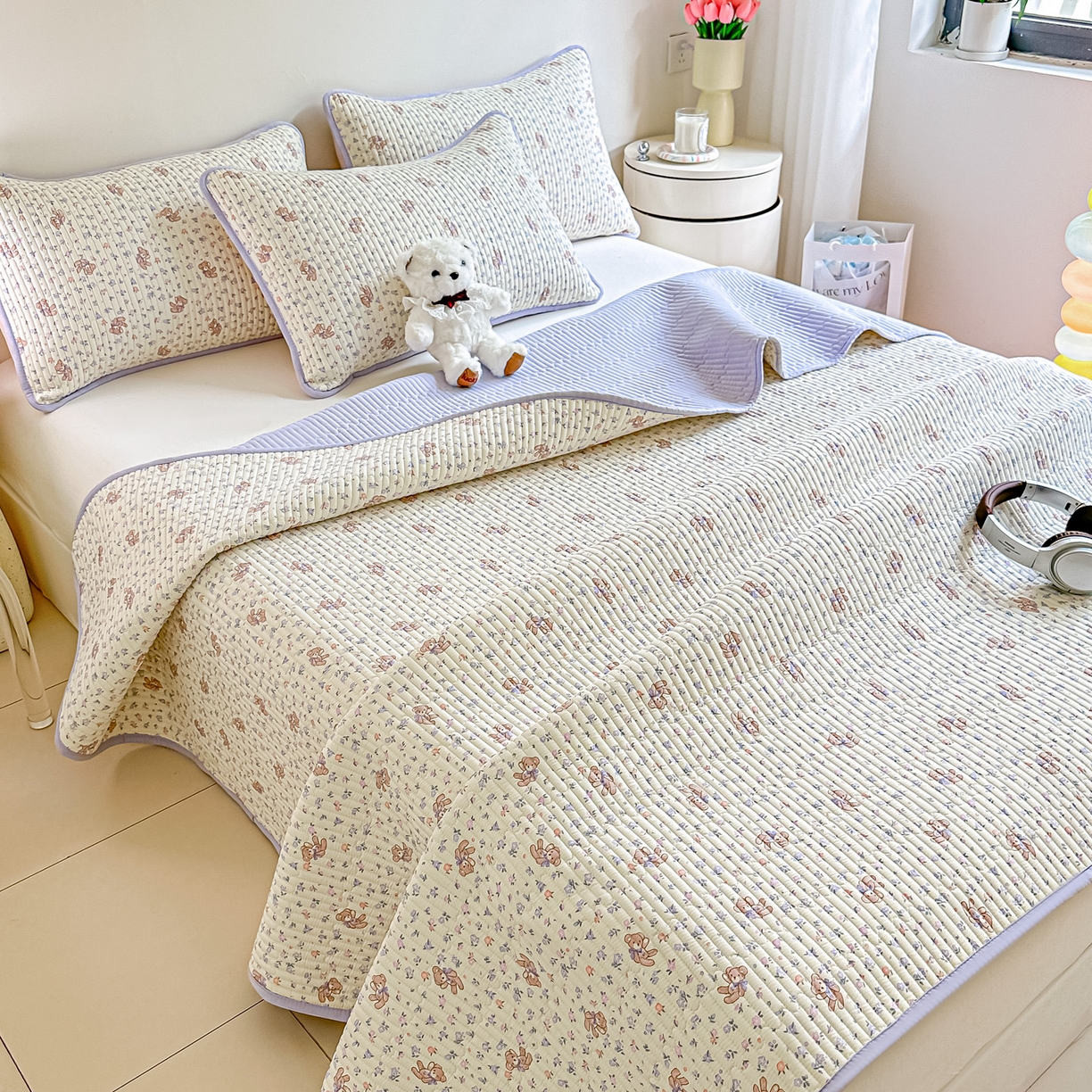 91家纺网 家纺一手货源 找家纺 恒尚居2025新款全棉床盖春秋印花床单纯棉床垫床褥垫-跑量（四季款）卡通 纯棉四季款-清茶小熊