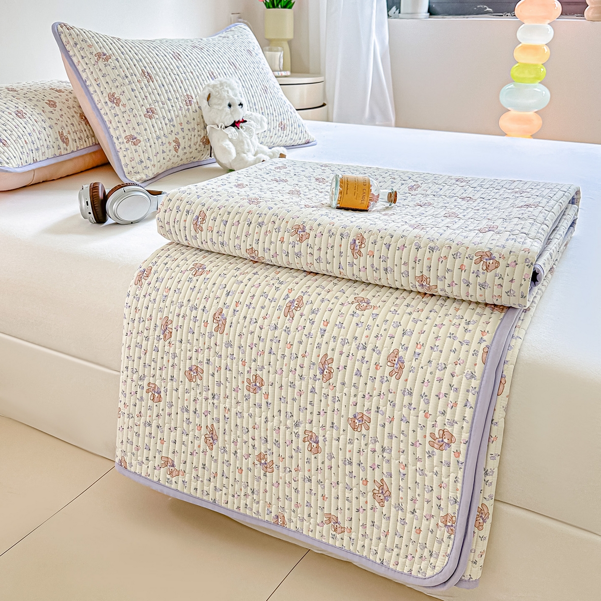 91家纺网 家纺一手货源 找家纺 恒尚居2025新款全棉床盖春秋印花床单纯棉床垫床褥垫-跑量（四季款）卡通 纯棉四季款-清茶小熊