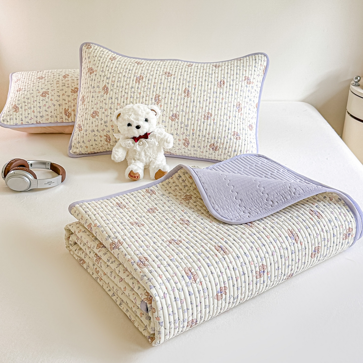 91家纺网 家纺一手货源 找家纺 恒尚居2025新款全棉床盖春秋印花床单纯棉床垫床褥垫-跑量（四季款）卡通 纯棉四季款-清茶小熊