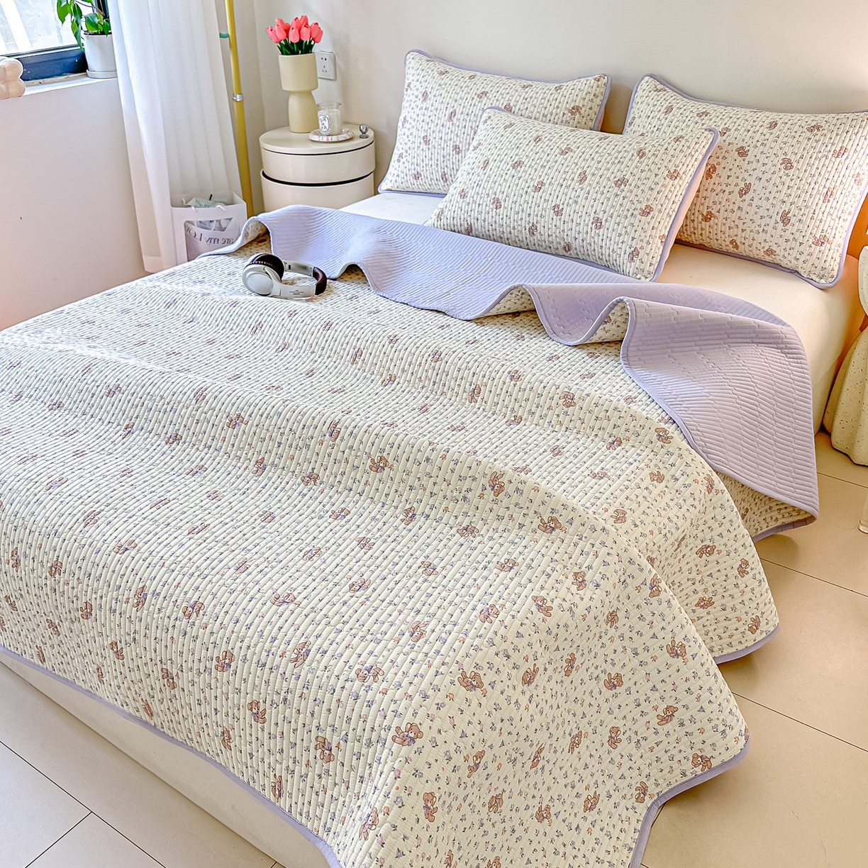 91家纺网 家纺一手货源 找家纺 恒尚居2025新款全棉床盖春秋印花床单纯棉床垫床褥垫-跑量（四季款）卡通 纯棉四季款-清茶小熊