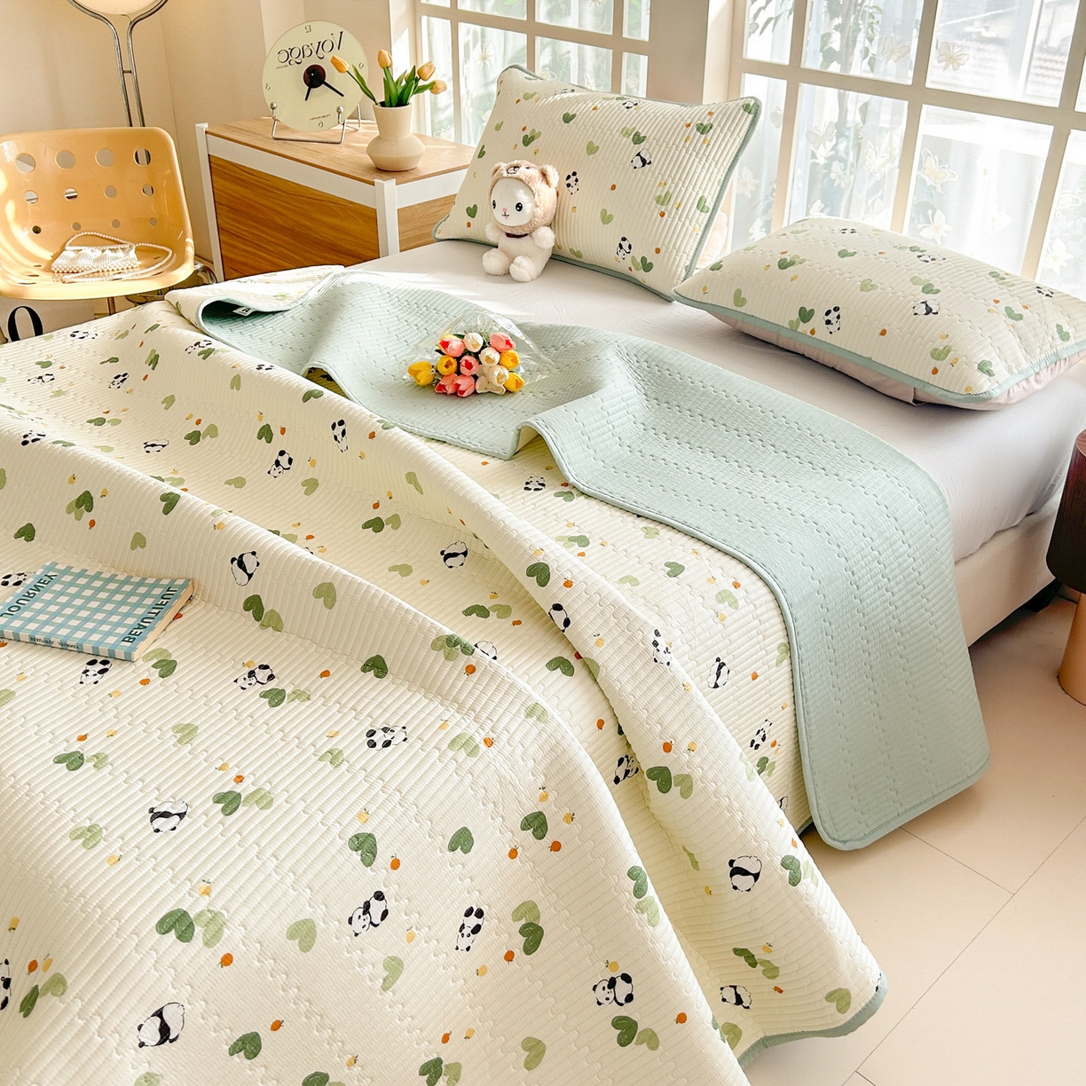 91家纺网 家纺一手货源 找家纺 恒尚居2025新款全棉床盖春秋印花床单纯棉床垫床褥垫-跑量（四季款）卡通 纯棉四季款-小熊猫