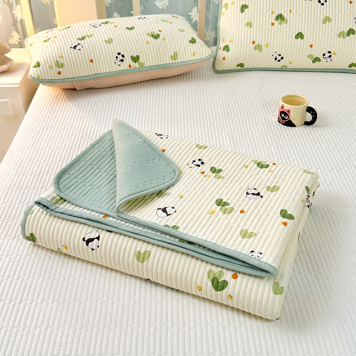 91家纺网 家纺一手货源 找家纺 恒尚居2025新款全棉床盖春秋印花床单纯棉床垫床褥垫-跑量（四季款）卡通 纯棉四季款-小熊猫