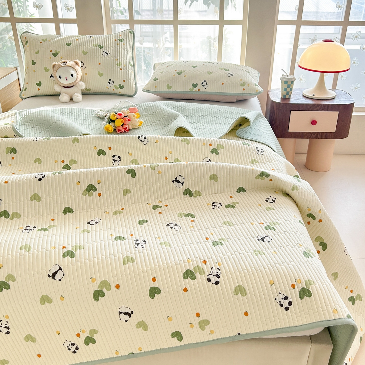 91家纺网 家纺一手货源 找家纺 恒尚居2025新款全棉床盖春秋印花床单纯棉床垫床褥垫-跑量（四季款）卡通 纯棉四季款-小熊猫